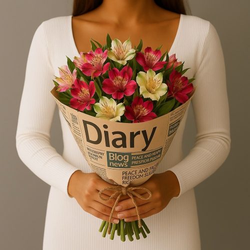 Букет «Альстромерия в газетной упаковке»