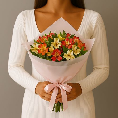 Букет «Альстромерия в розовой упаковке»