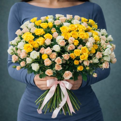 Букет из кустовых роз «Солнечный поцелуй»